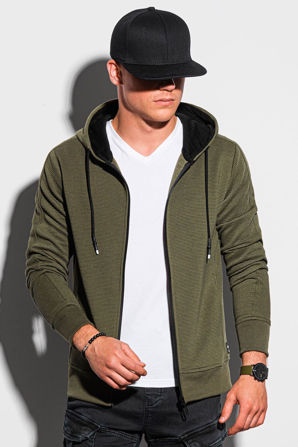 OMBRE, Hanorac din amestec de bumbac cu striatii, Verde militar