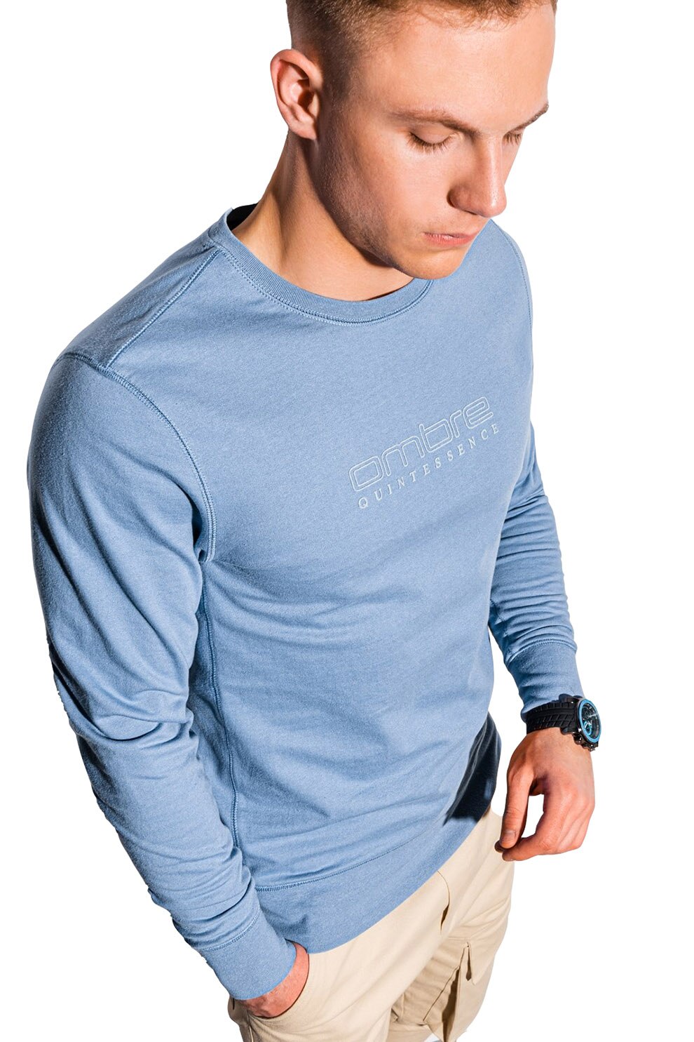 OMBRE, Bluza sport cu imprimeu logo, Albastru azur