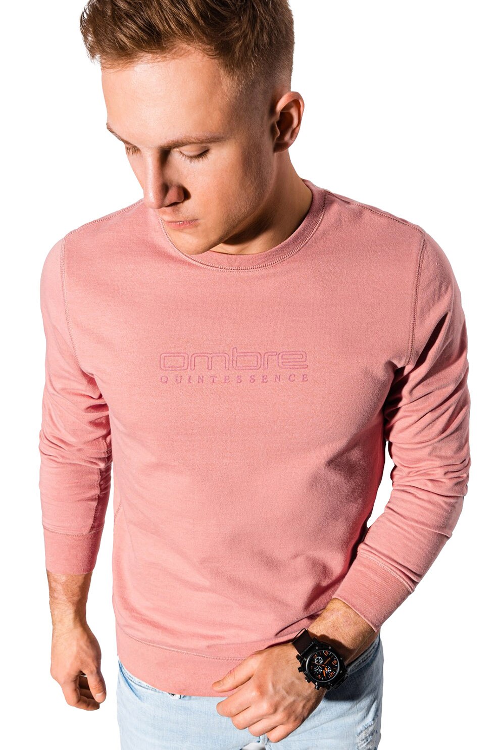 OMBRE, Bluza sport cu imprimeu logo, Roz somon