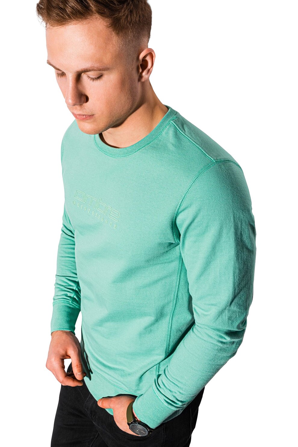 OMBRE, Bluza sport cu imprimeu logo, Turcoaz