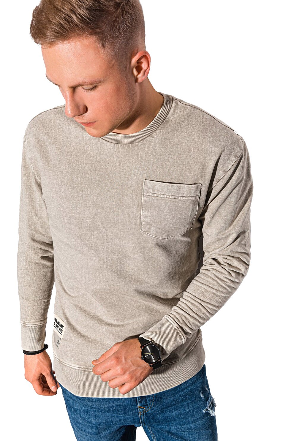 OMBRE, Bluza sport de bumbac cu buzunar pe piept, Maro camel