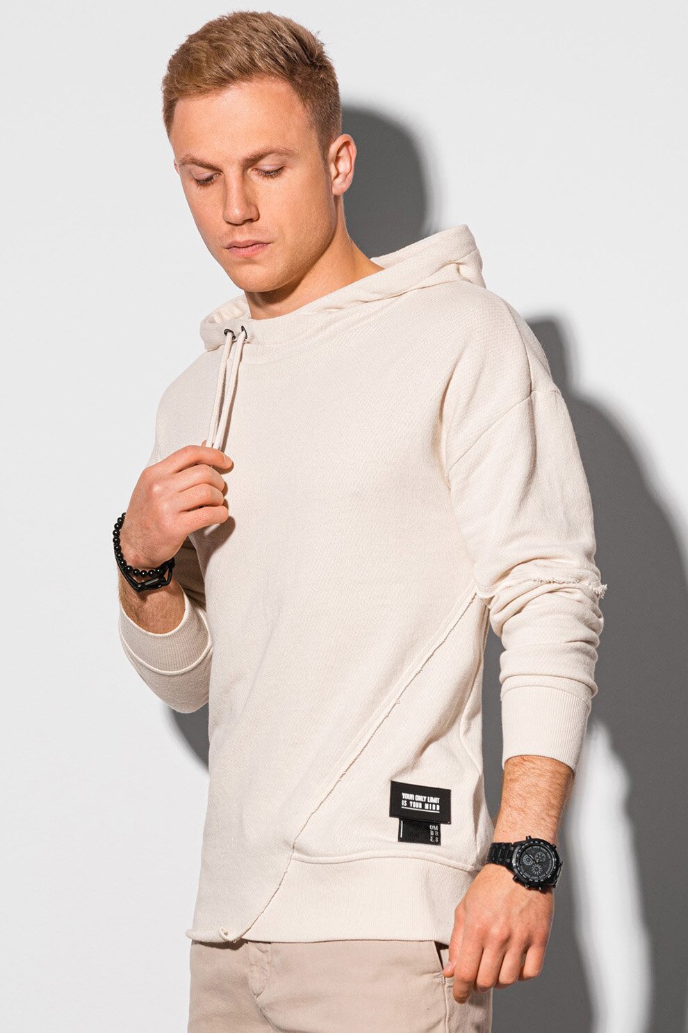 OMBRE, Hanorac asimetric din amestec de bumbac, Crem