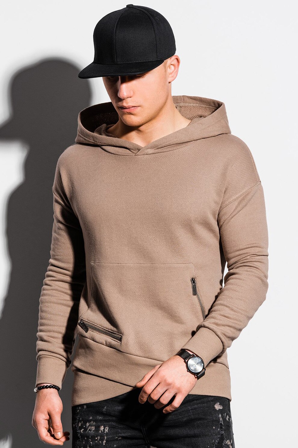 OMBRE, Hanorac cu buzunare cu fermoar, Cafeniu