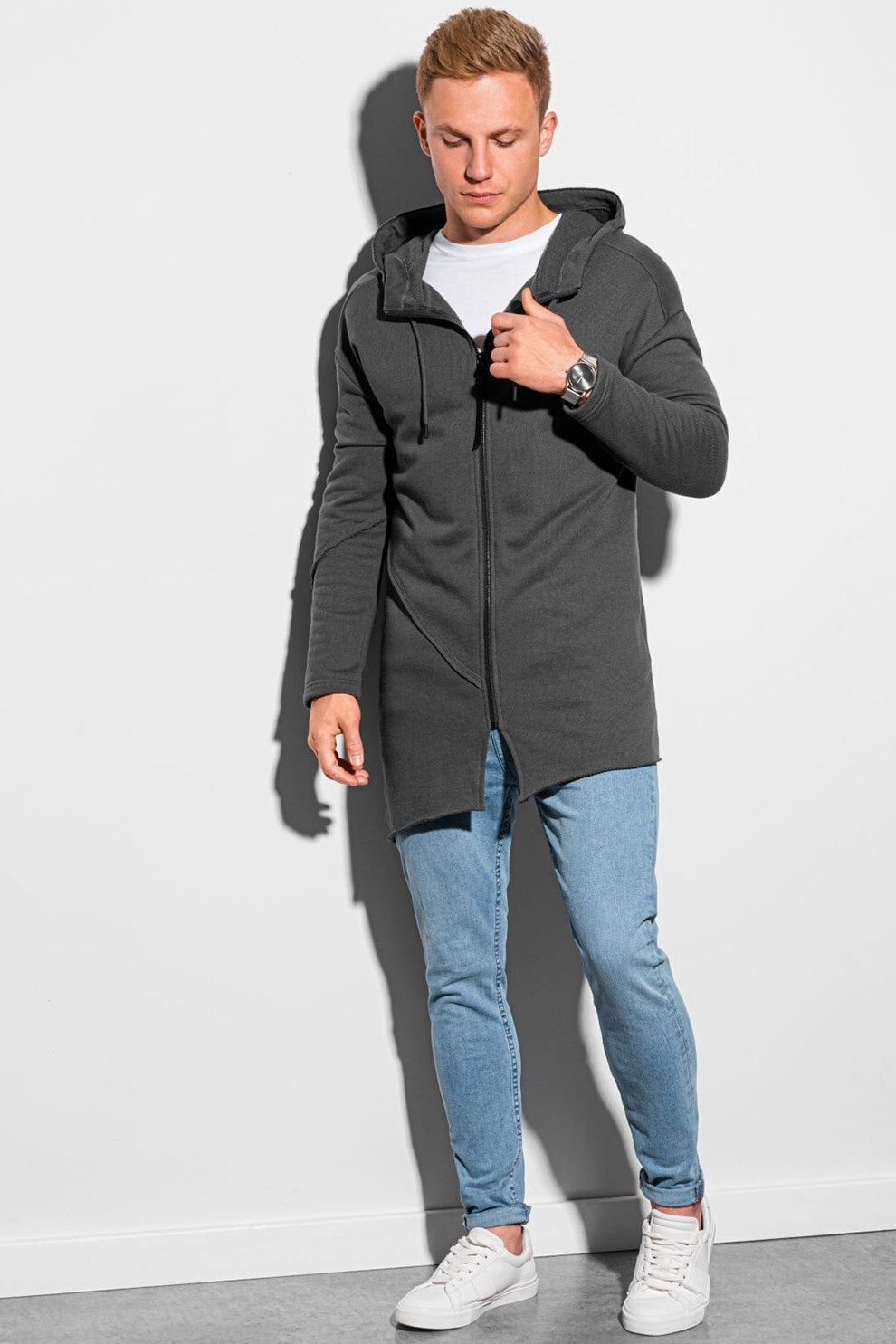 OMBRE, Hanorac asimetric cu fermoar, Gri inchis