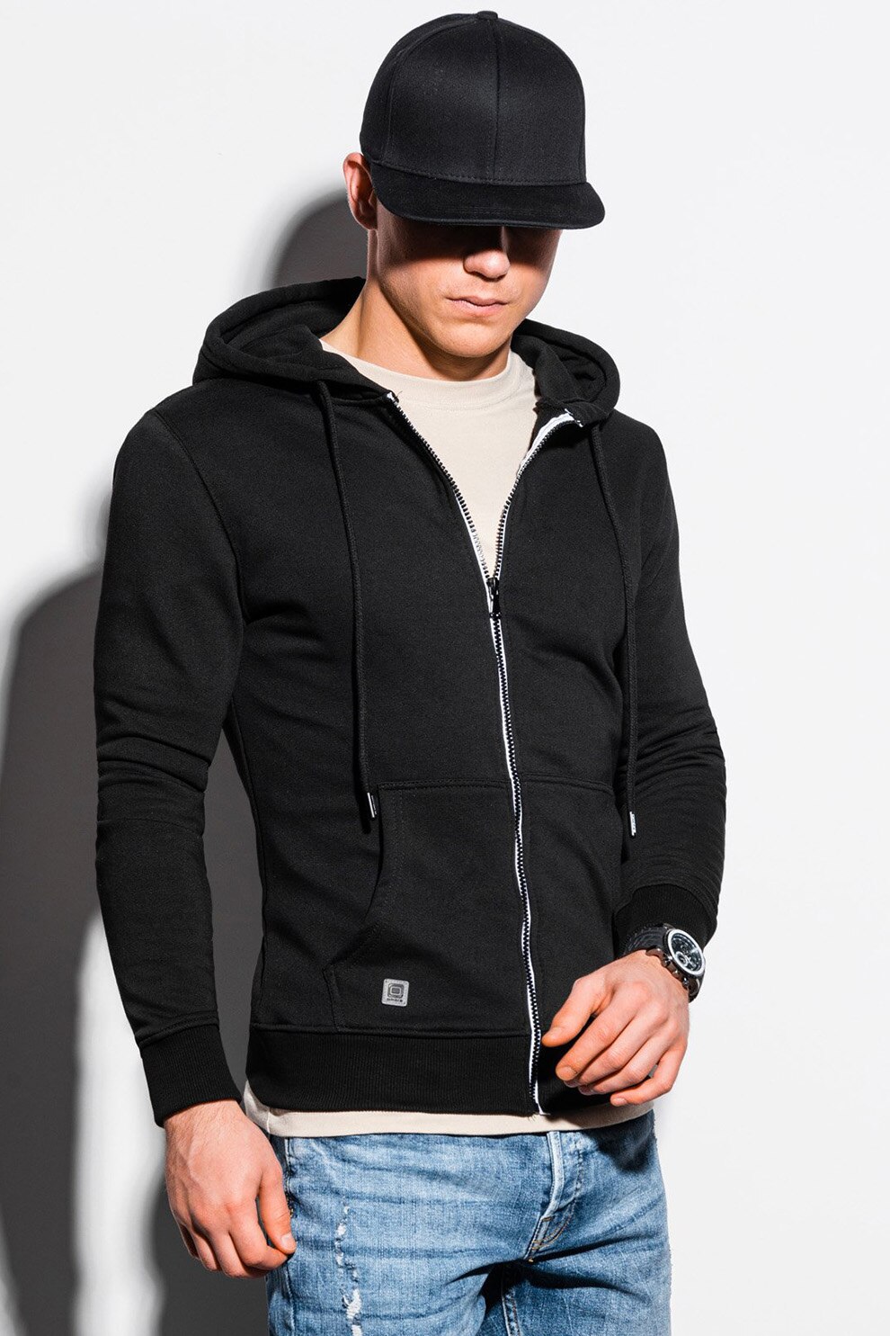 OMBRE, Hanorac cu fermoar si buzunare frontale, Negru