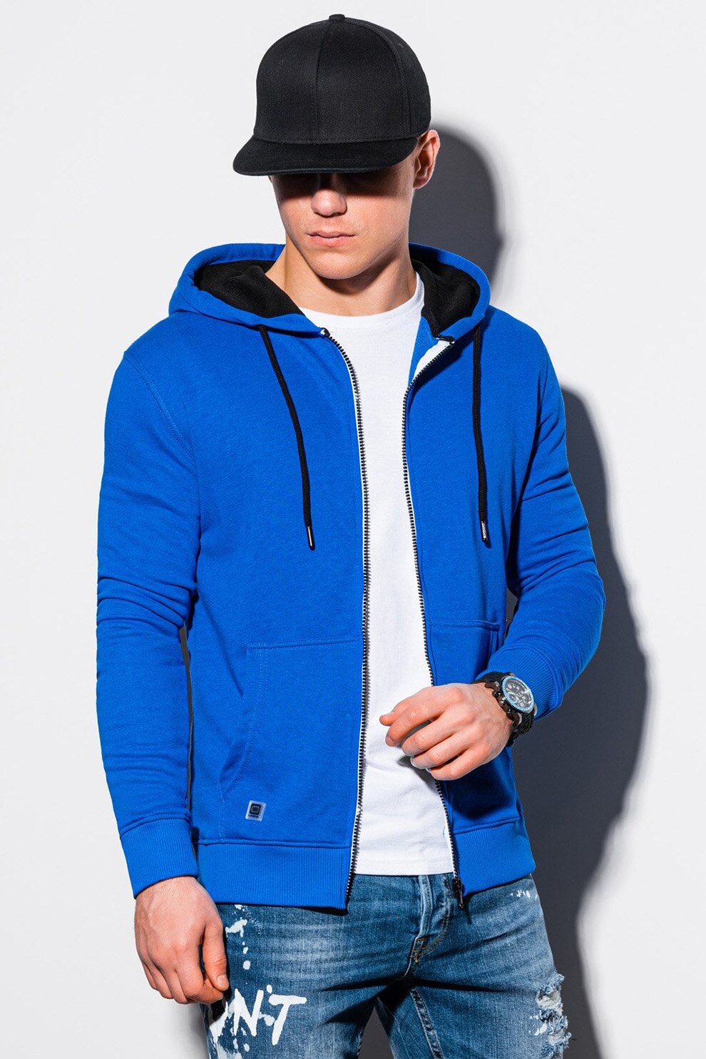 OMBRE, Hanorac cu fermoar si buzunare frontale, Albastru