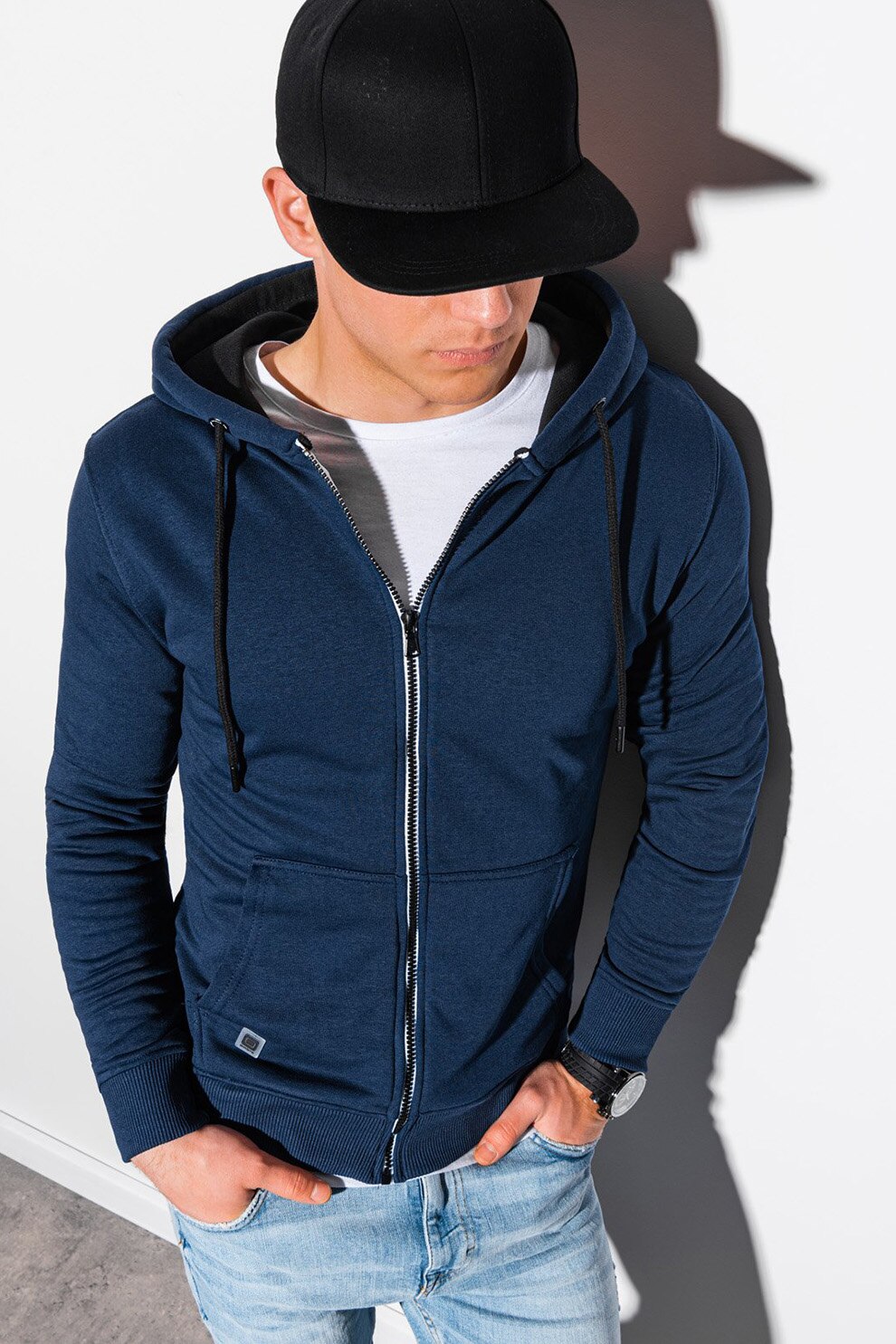 OMBRE, Hanorac cu fermoar si buzunare frontale, Bleumarin