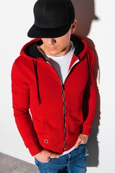 OMBRE, Hanorac cu fermoar si buzunare frontale, Rosu OMBRE, Hanorac cu fermoar si buzunare frontale, Rosu