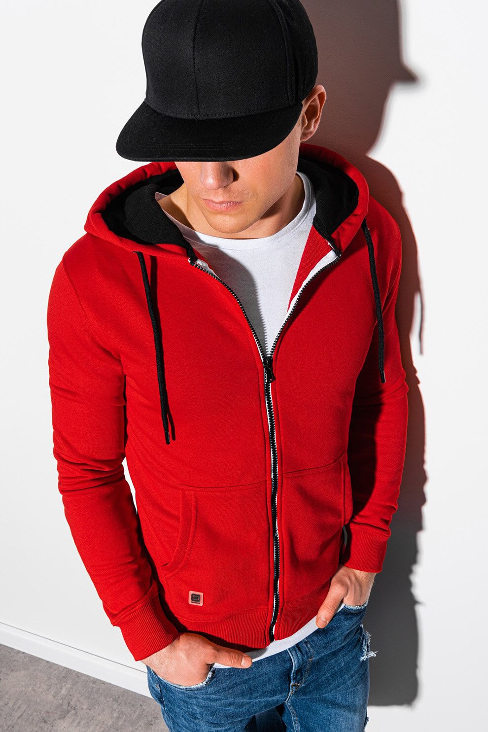 OMBRE, Hanorac cu fermoar si buzunare frontale, Rosu