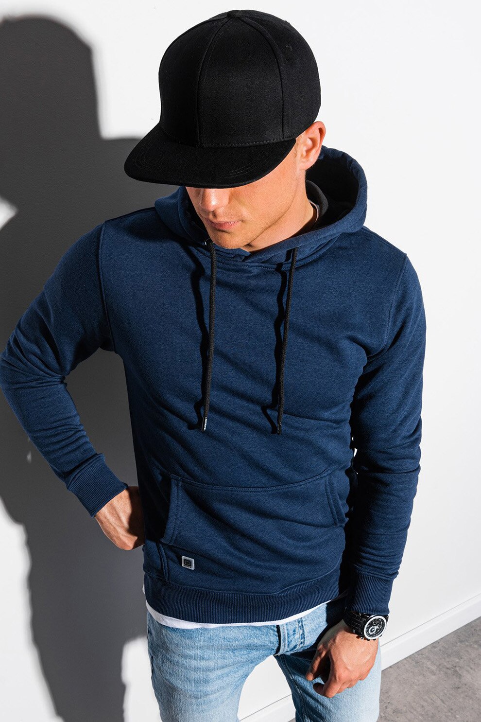 OMBRE, Hanorac slim fit cu buzunar kangaroo, Bleumarin