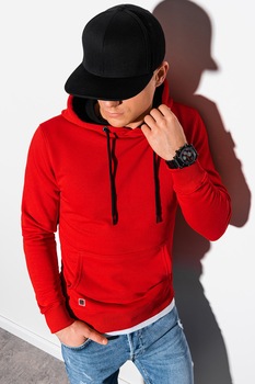 OMBRE, Hanorac slim fit cu buzunar kangaroo, Rosu OMBRE, Hanorac slim fit cu buzunar kangaroo, Rosu