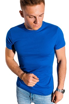 OMBRE, Tricou de bumbac cu model uni, Albastru