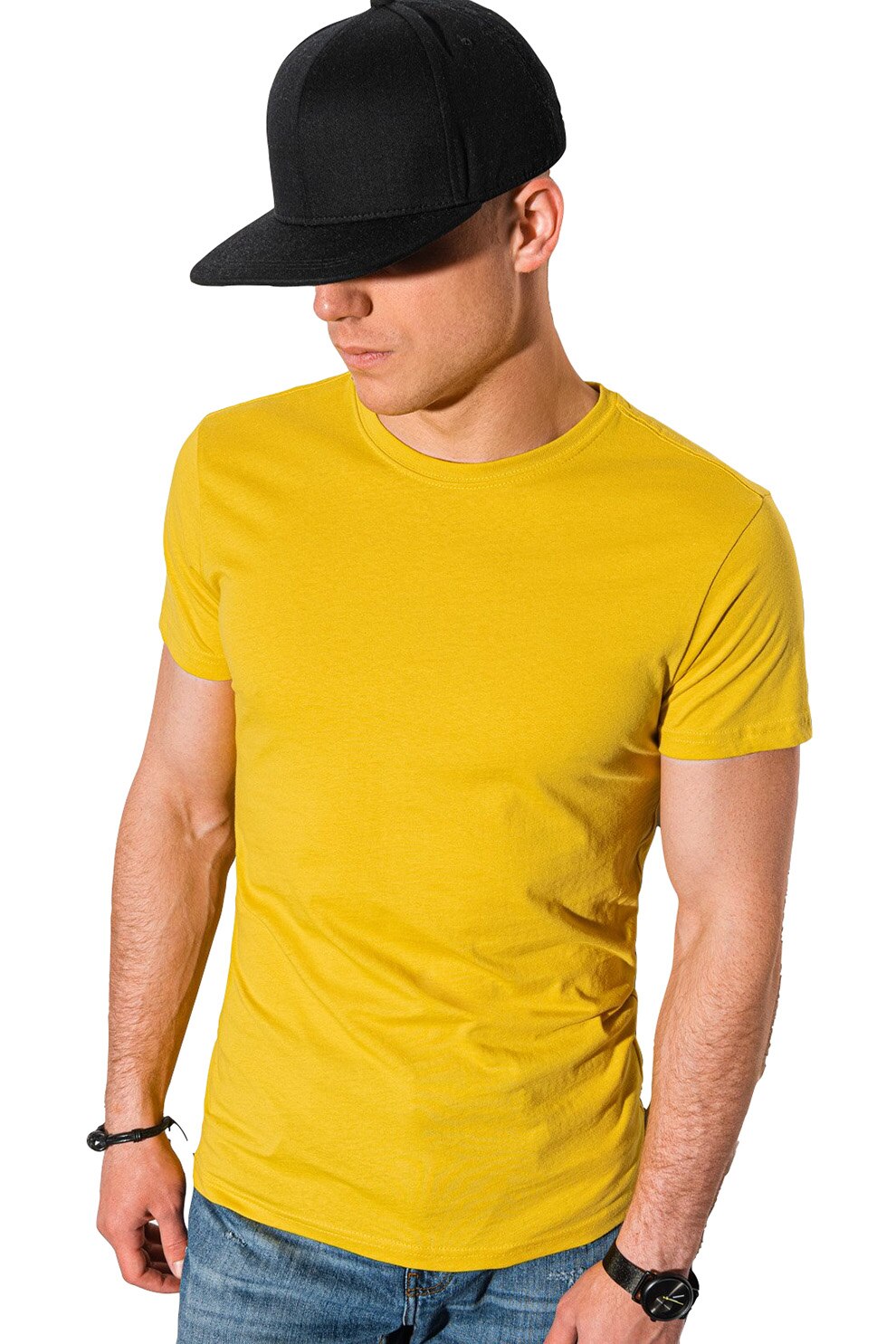 OMBRE, Tricou de bumbac cu model uni, Galben sofran