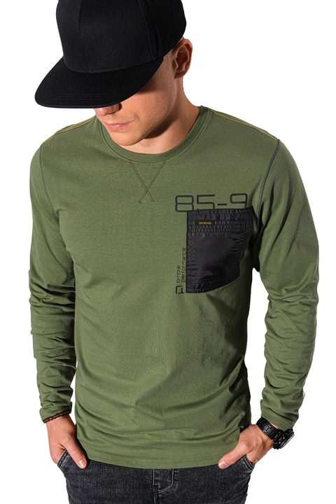 OMBRE, Bluza cu buzunar pe piept, Verde masliniu