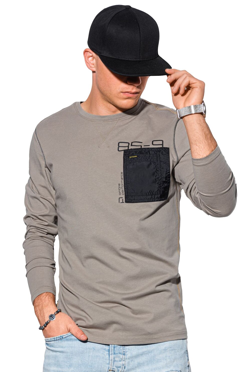 OMBRE, Bluza cu buzunar pe piept, Bej inchis