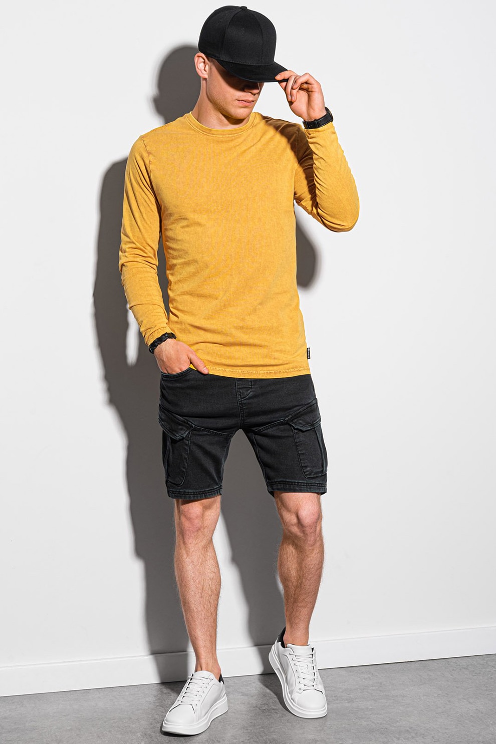 OMBRE, Bluza din bumbac cu decolteu la baza gatului, Galben sofran