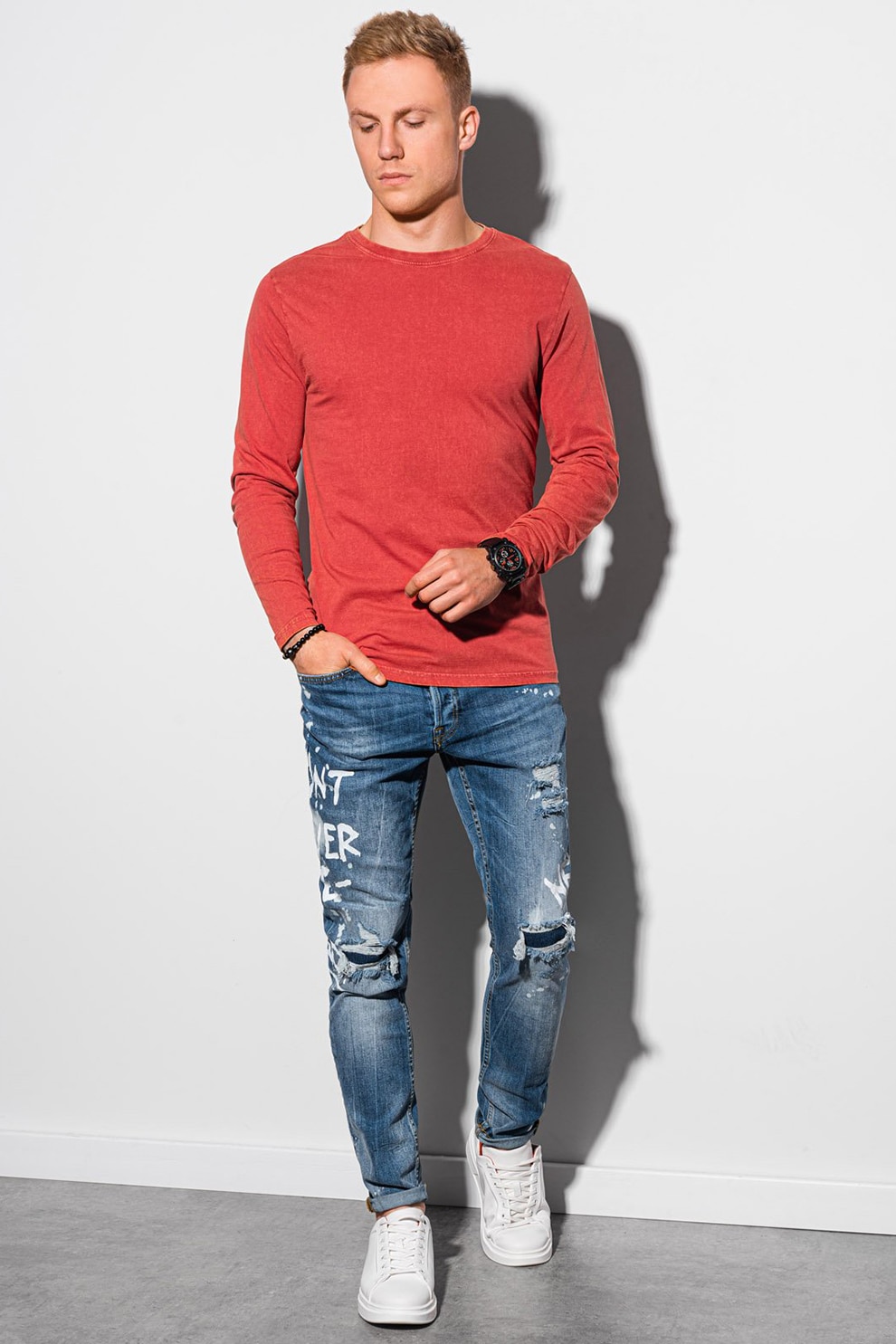 OMBRE, Bluza din bumbac cu decolteu la baza gatului, Corai