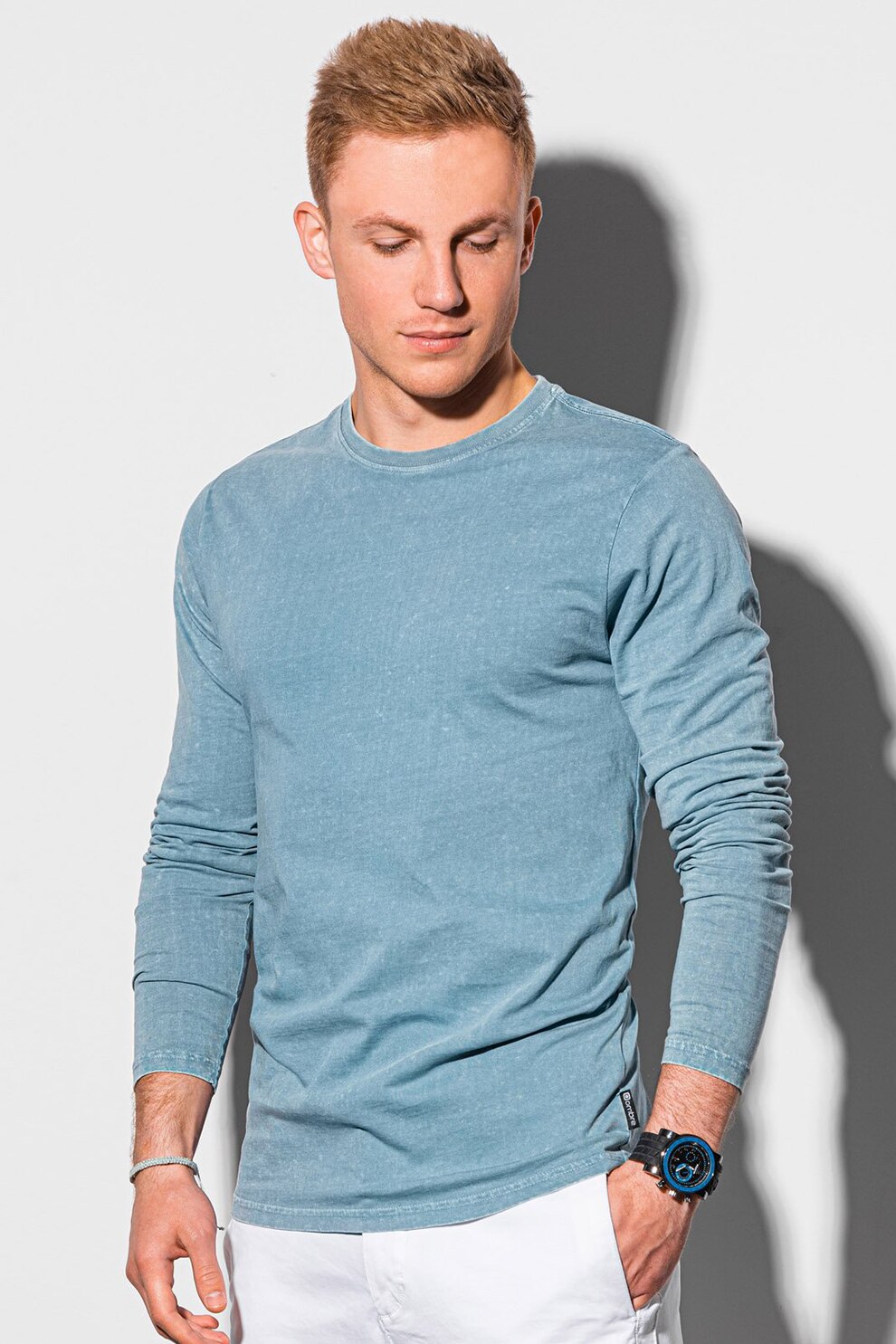 OMBRE, Bluza din bumbac cu decolteu la baza gatului, Albastru