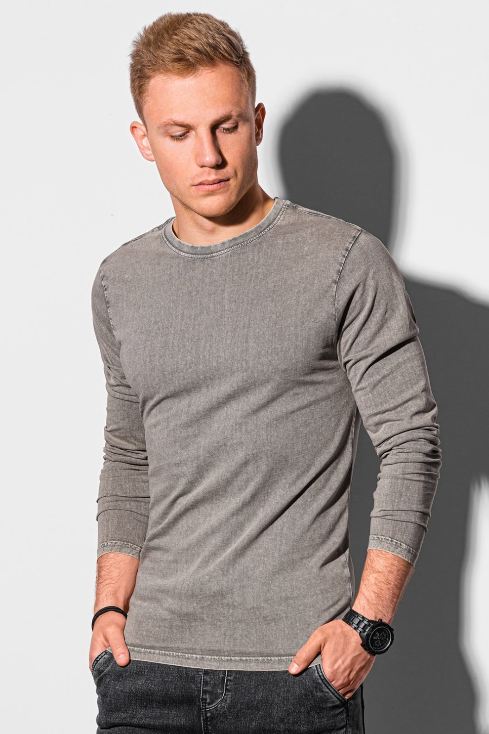 OMBRE, Bluza din bumbac cu decolteu la baza gatului, Maro taupe deschis