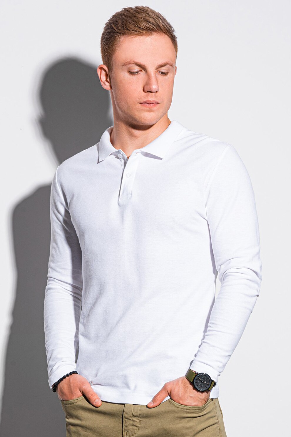 OMBRE, Bluza polo din bumbac, Alb