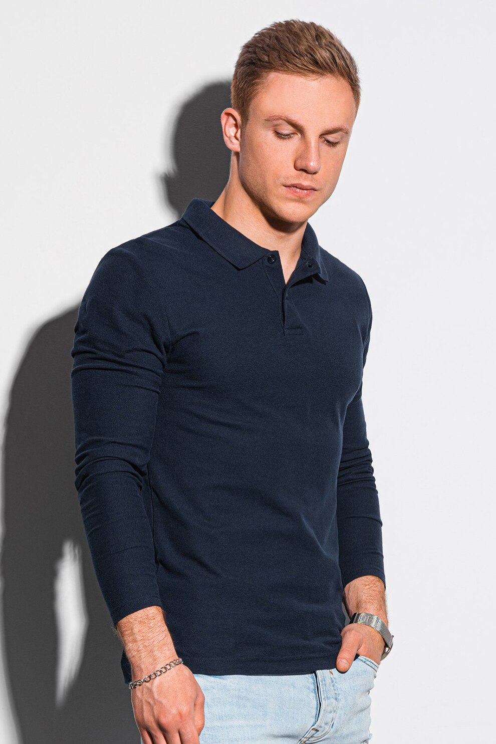 OMBRE, Bluza polo din bumbac, bleumarin inchis