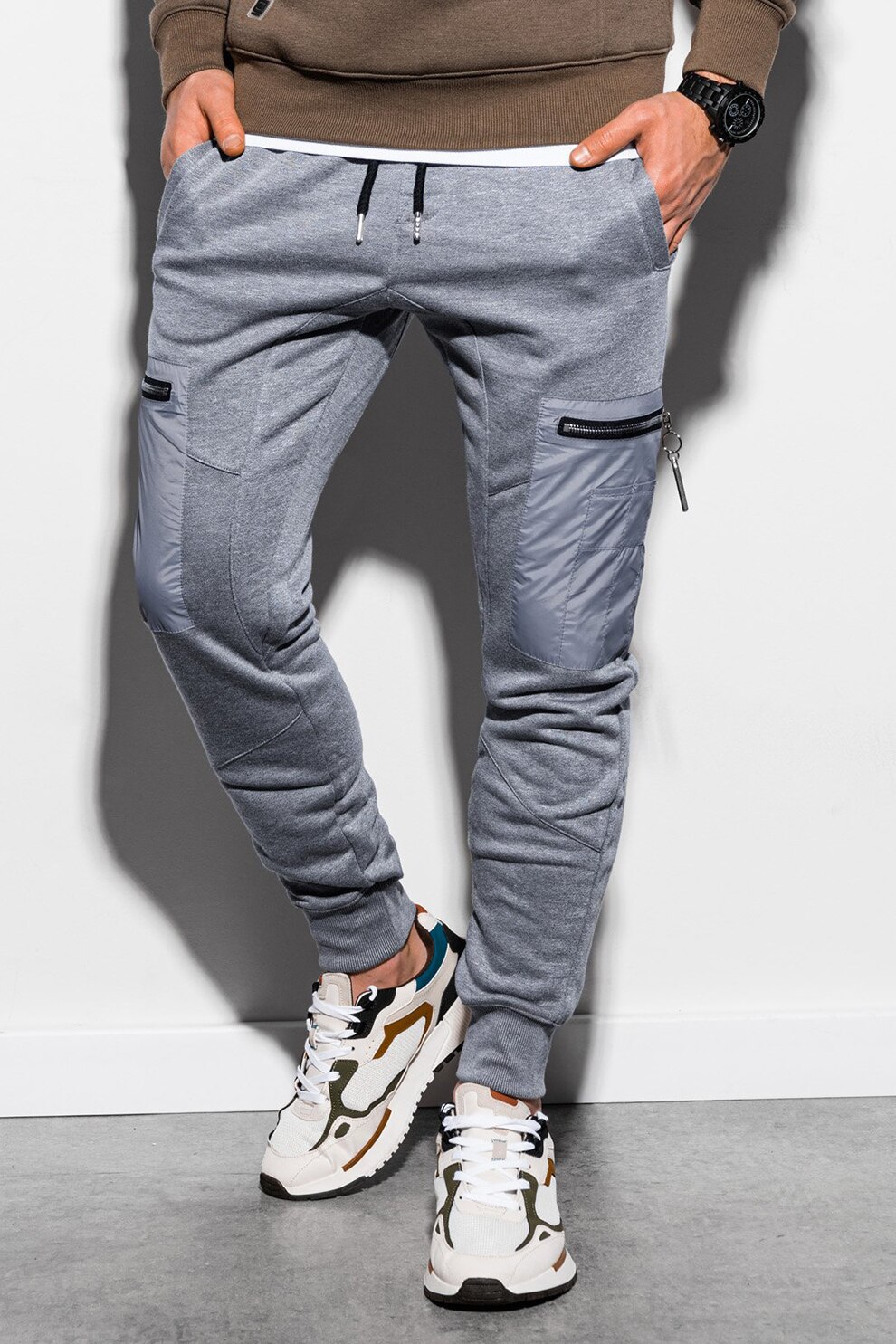 OMBRE, Pantaloni sport cargo cu detalii contrastante, Gri