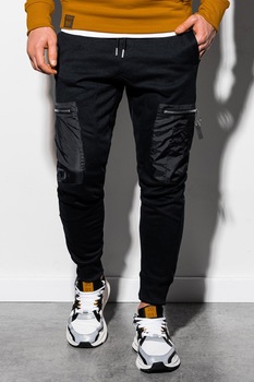 OMBRE, Pantaloni sport cargo cu detalii contrastante, Negru