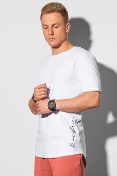 OMBRE, Tricou din bumbac cu decolteu la baza gatului, Alb OMBRE, Tricou din bumbac cu decolteu la baza gatului, Alb