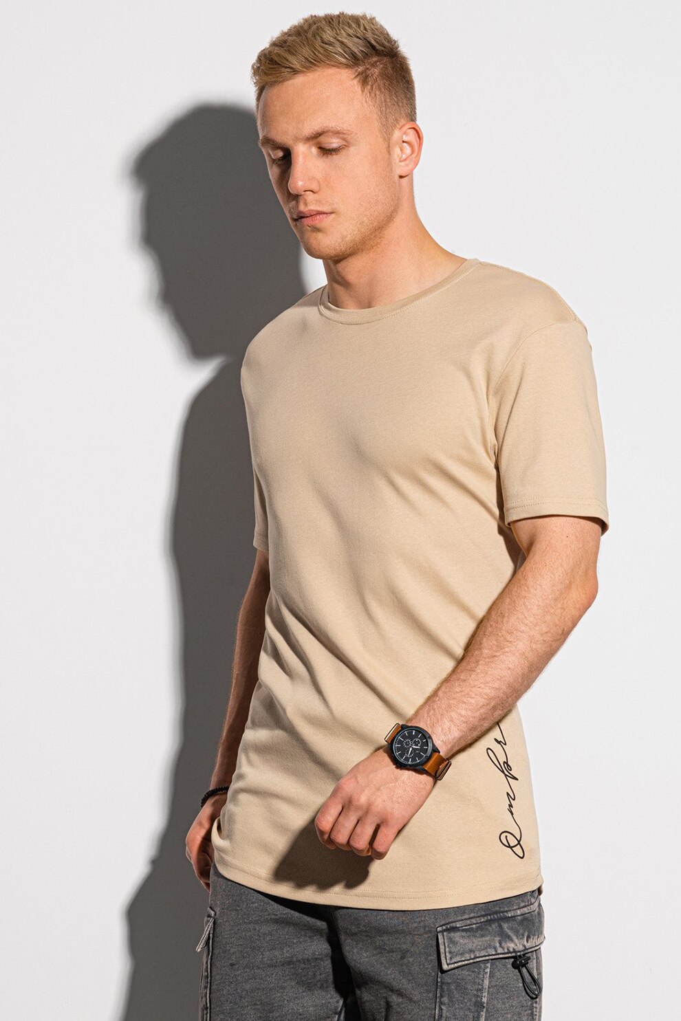 OMBRE, Tricou din bumbac cu decolteu la baza gatului, Oranj persan