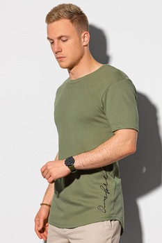 OMBRE, Tricou din bumbac cu decolteu la baza gatului, Verde feriga OMBRE, Tricou din bumbac cu decolteu la baza gatului, Verde feriga