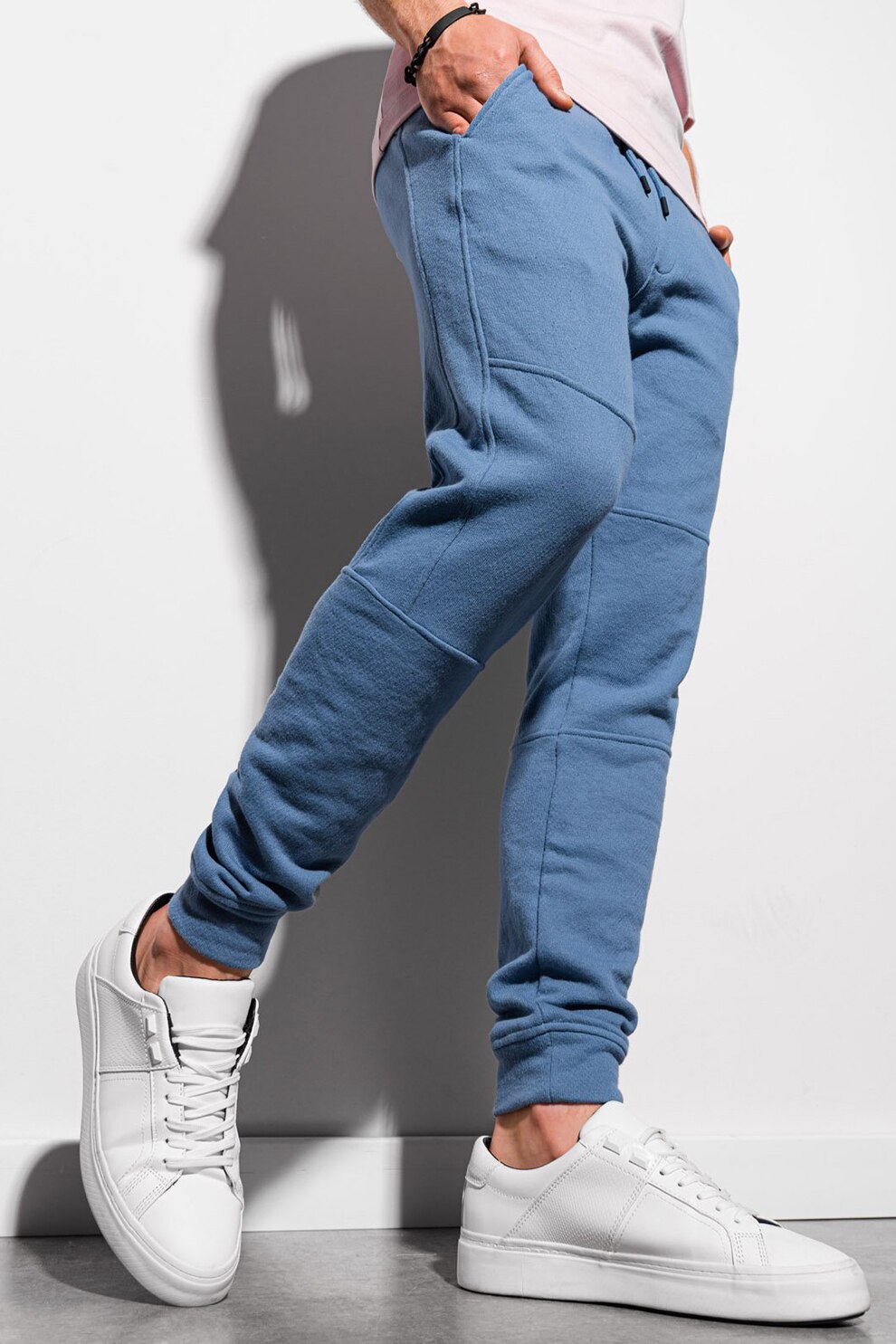 OMBRE, Pantaloni sport slim fit cu snur, Albastru