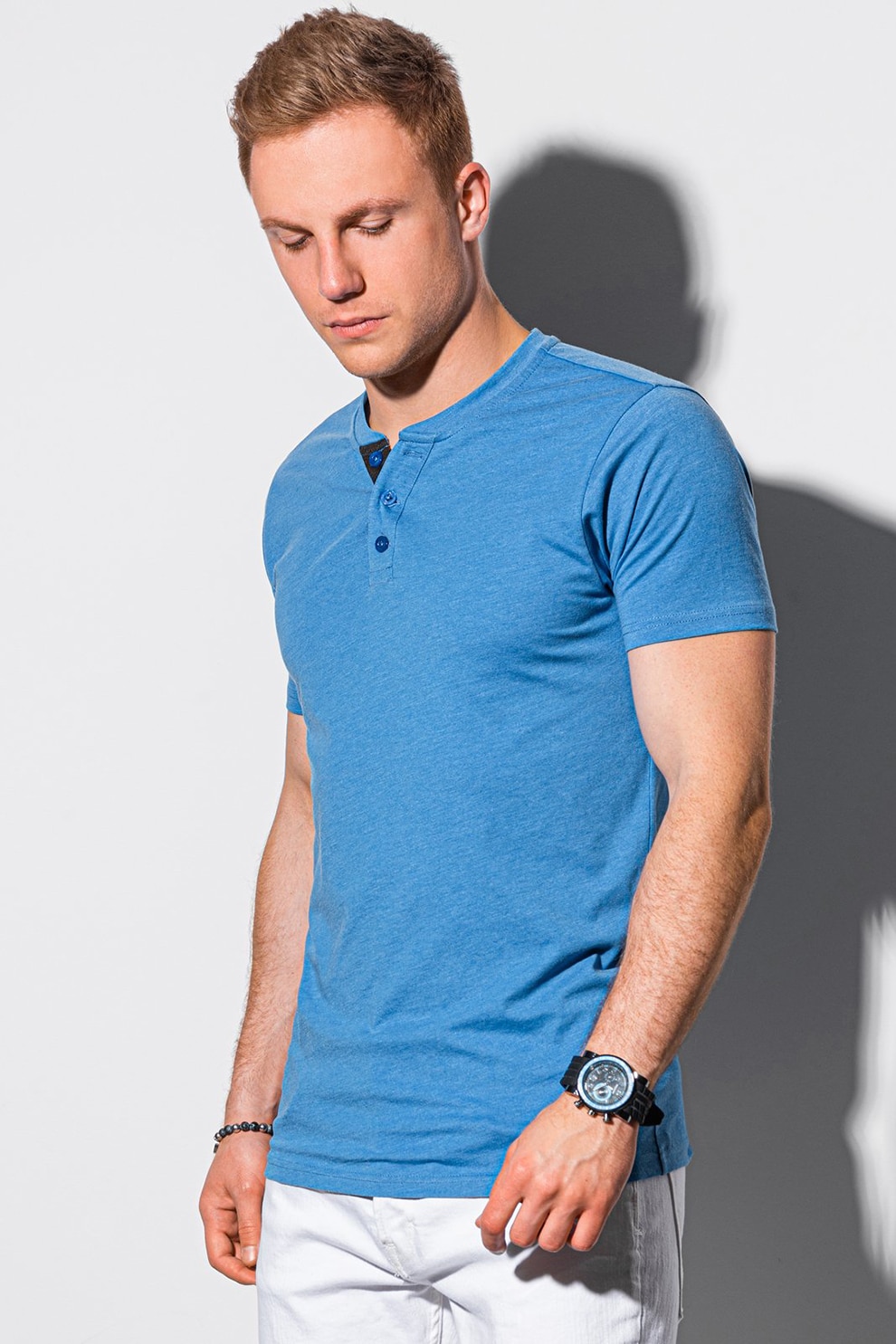 OMBRE, Tricou cu fenta cu nasturi, Albastru