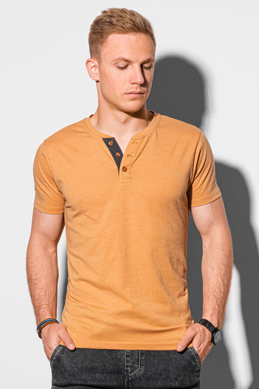 OMBRE, Tricou cu fenta cu nasturi, Oranj