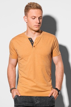 OMBRE, Tricou cu fenta cu nasturi, Oranj OMBRE, Tricou cu fenta cu nasturi, Oranj