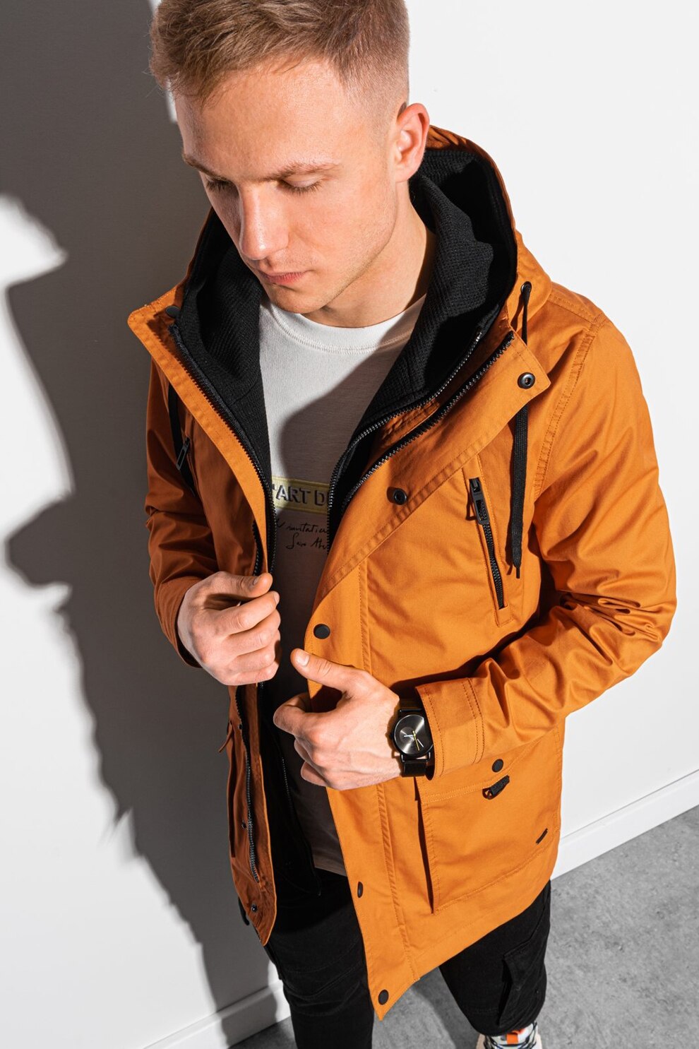 OMBRE, Geaca cu gluga, Oranj/Negru