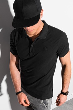 OMBRE, Tricou polo cu logo brodat, Negru OMBRE, Tricou polo cu logo brodat, Negru