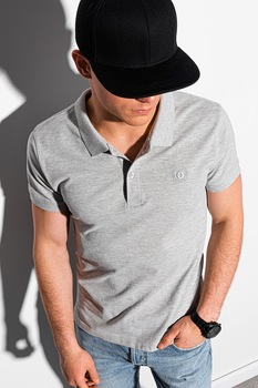 OMBRE, Tricou polo cu logo brodat, Gri deschis OMBRE, Tricou polo cu logo brodat, Gri deschis