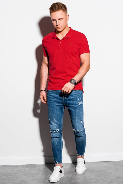OMBRE, Tricou polo din bumbac cu model pique, Rosu