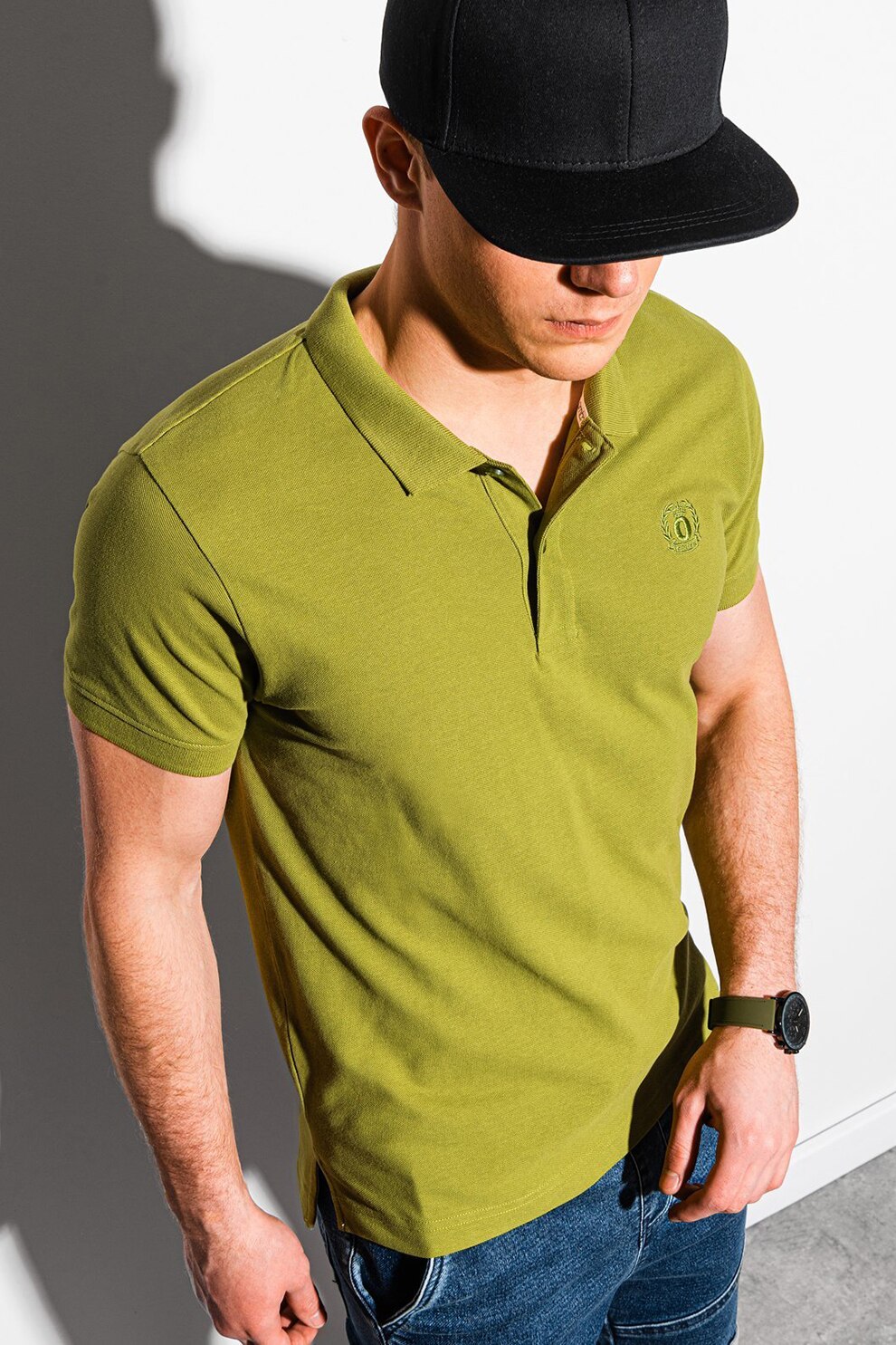 OMBRE, Tricou polo cu logo brodat, Verde
