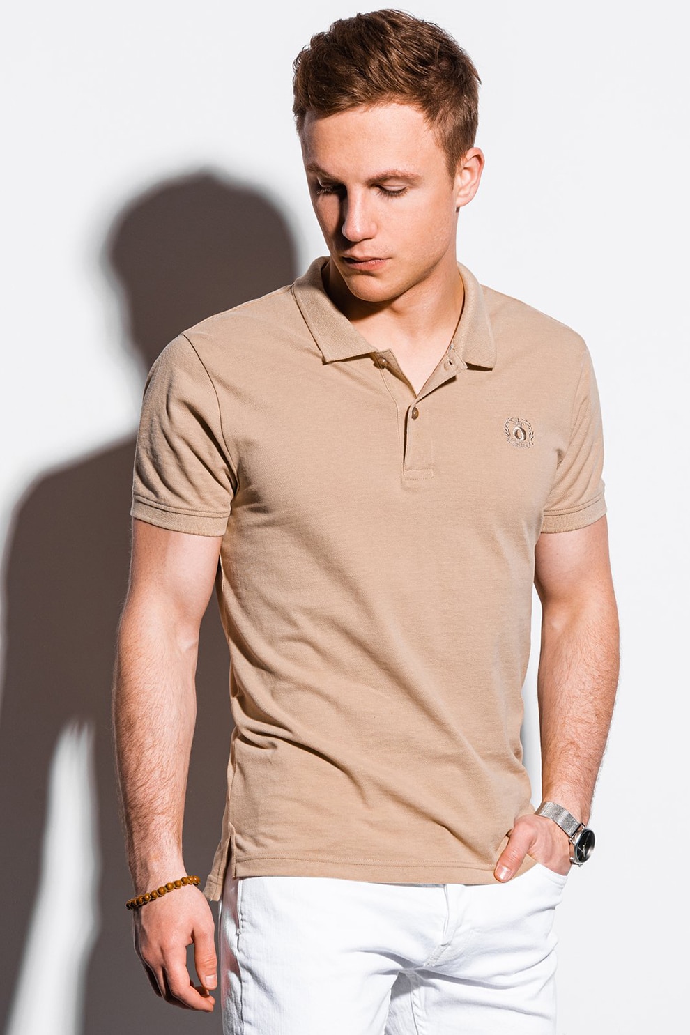 OMBRE, Tricou polo cu logo brodat, Maro