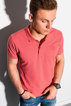 OMBRE, Tricou polo cu logo brodat, Roz aprins OMBRE, Tricou polo cu logo brodat, Roz aprins