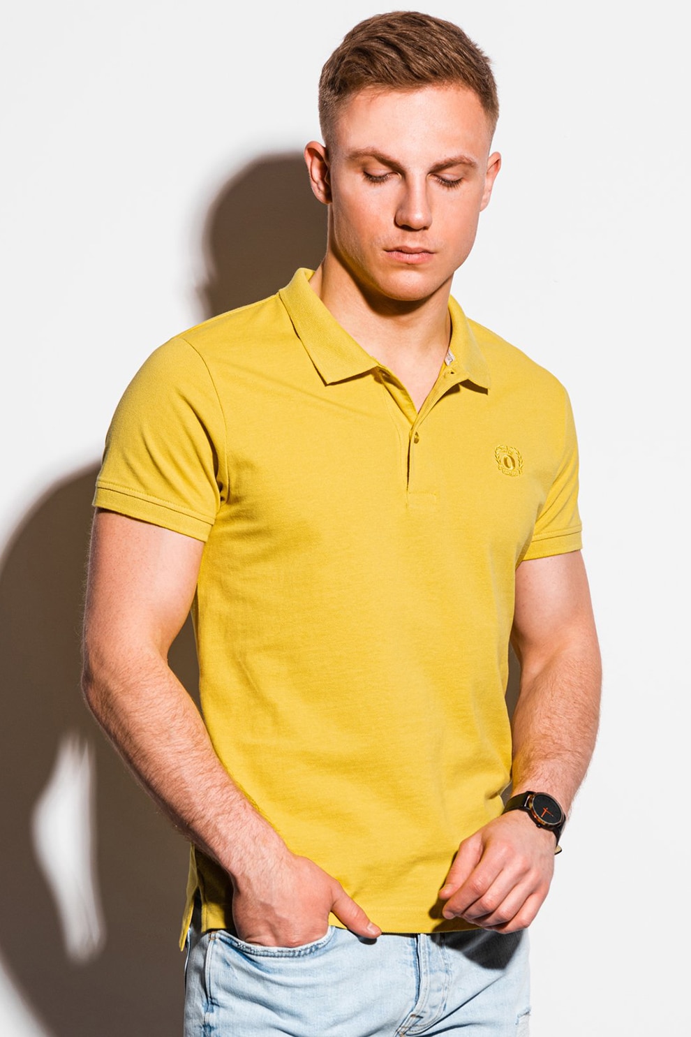 OMBRE, Tricou polo cu logo brodat, Galben