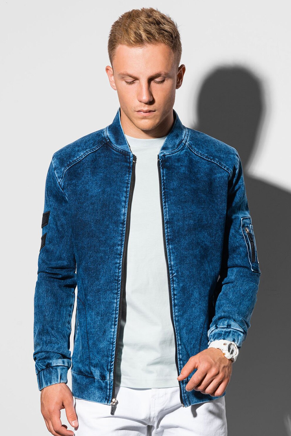 OMBRE, Jacheta bomber de denim, Albastru