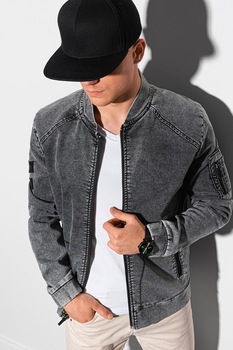 OMBRE, Jacheta bomber de denim, Gri OMBRE, Jacheta bomber de denim, Gri