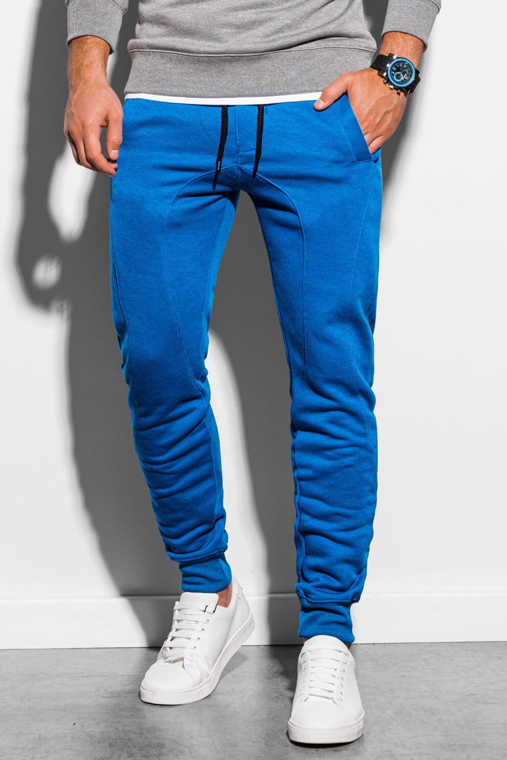 OMBRE, Pantaloni sport cu cusaturi accentuate, Albastru