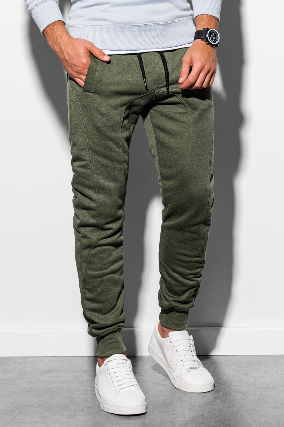 OMBRE, Pantaloni sport cu cusaturi accentuate, Verde sparanghel