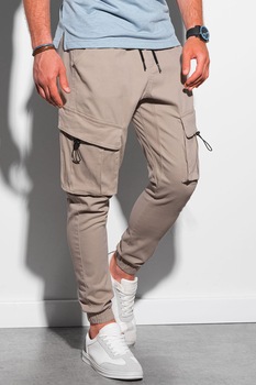 OMBRE, Pantaloni cargo cu snur, Cafeniu OMBRE, Pantaloni cargo cu snur, Cafeniu