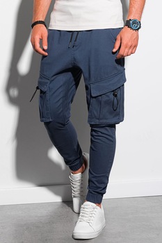 OMBRE, Pantaloni cargo cu snur, Albastru inchis OMBRE, Pantaloni cargo cu snur, Albastru inchis