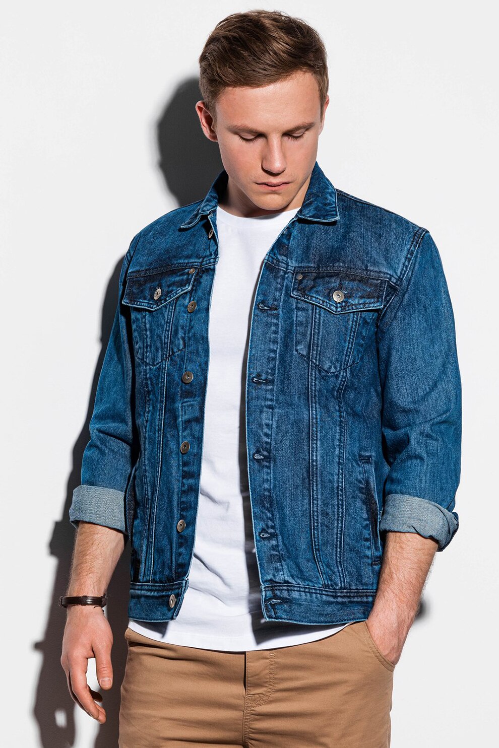 OMBRE, Jacheta de denim cu buzunare cu clapa, Albastru