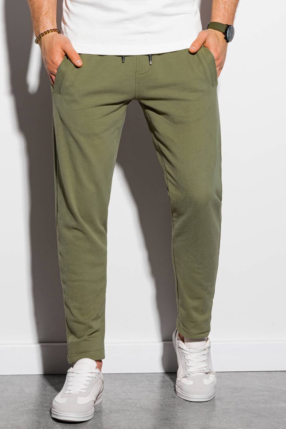 OMBRE, Pantaloni sport de bumbac, Verde sparanghel